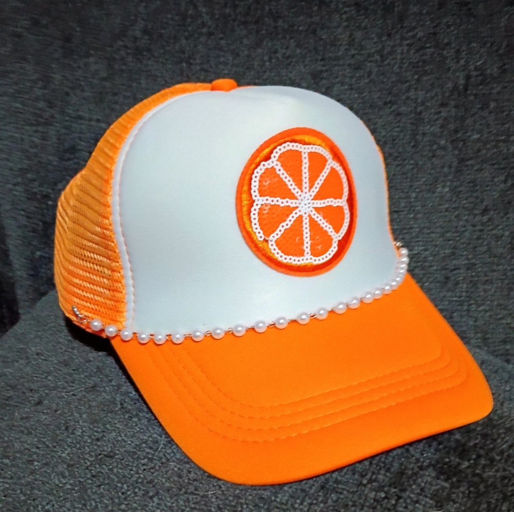 Orange and White Trucker Hat with Citrus Design